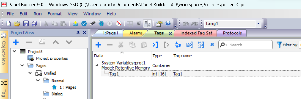 define tag in abb panel builder